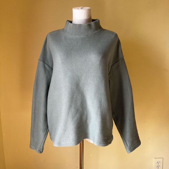 Madewell Blue Funnel Neck Sweater Ribbed Knit with Pockets Boxy Oversized Medium - Picture 1 of 9